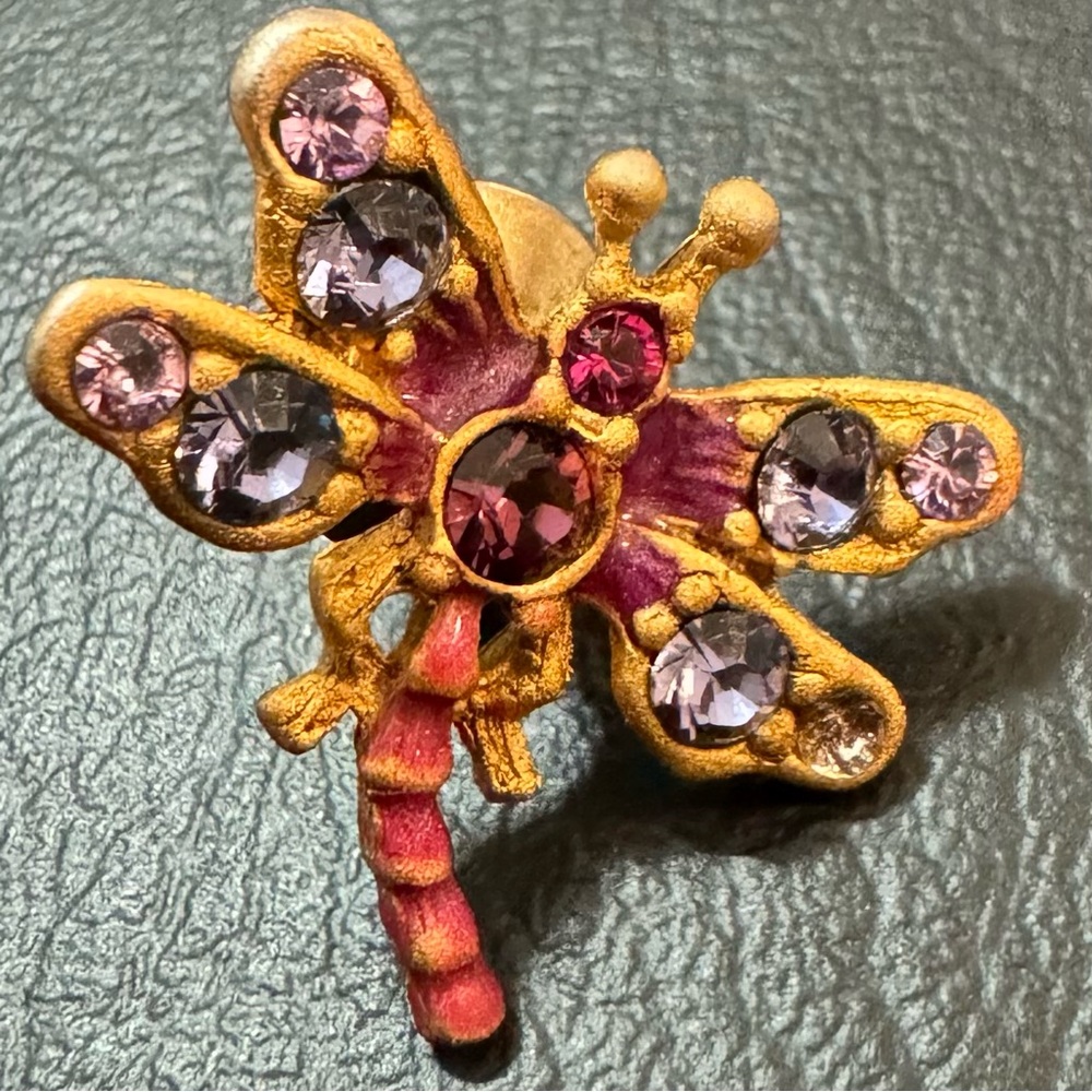 JAY STRONGWATER Crystal encrusted, gold-tone, enamel Dragonfly Brooch, EUC